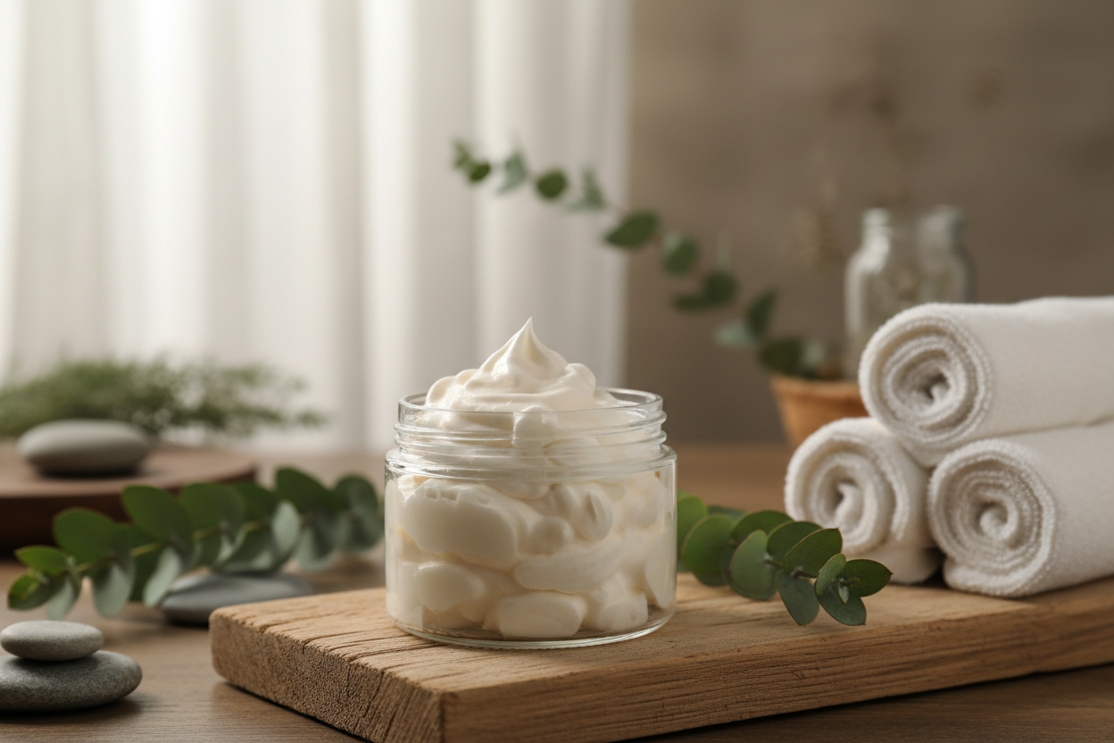 whiped soap in a jar, natural relaxation in a background 